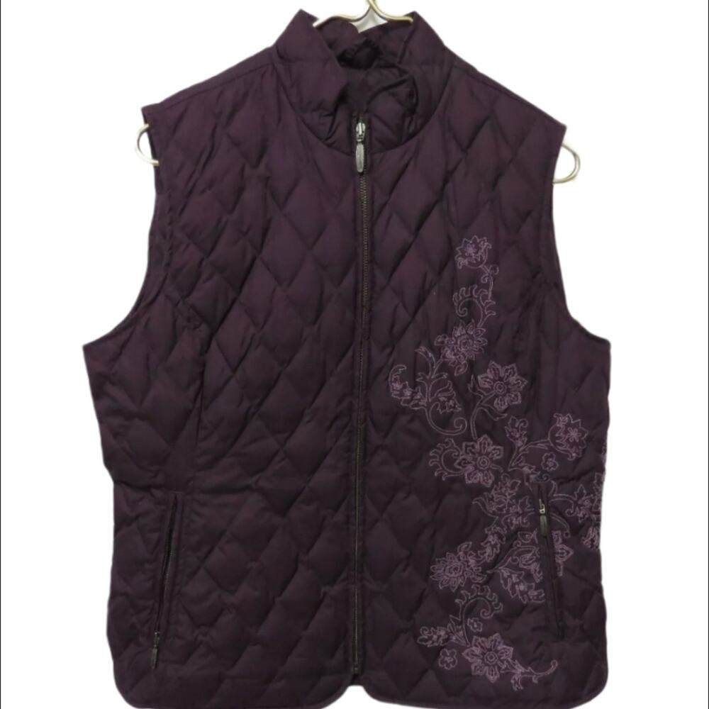 Eddie Bauer goose down purple puffer floral vest size small